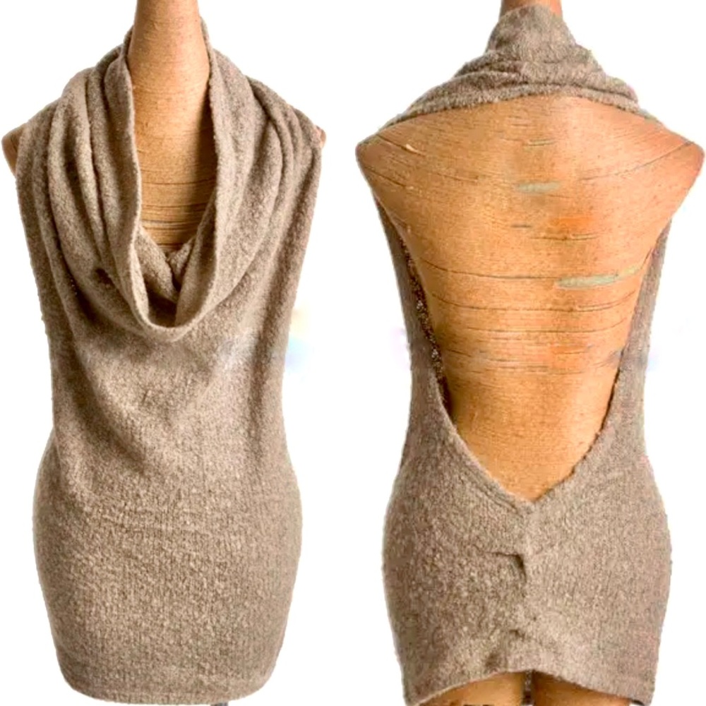 BRAND NEW Khaki Knit Cardigan, Sleeveless Sweater, Backless Halter Waistcoat, L